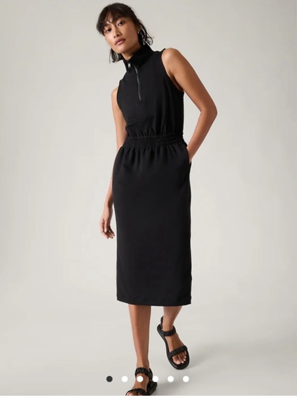Athleta Retroterry Sleeveless Black Mock Zip High Neck Midi Dress Size Small